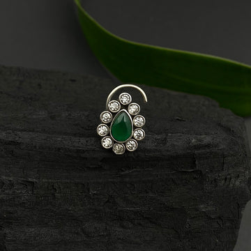Zircon & Emerald Drop Nose Pin